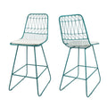 Set of Two 30" Teal Blue Iron Outdoor Bar Height Chairs