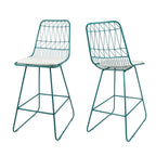 Set of Two 30" Teal Blue Iron Outdoor Bar Height Chairs