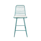 Set of Two 30" Teal Blue Iron Outdoor Bar Height Chairs