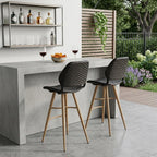 Set of Two 30" Brown Iron Outdoor Bar Height Chairs