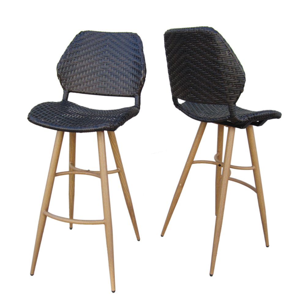 Set of Two 30" Brown Iron Outdoor Bar Height Chairs
