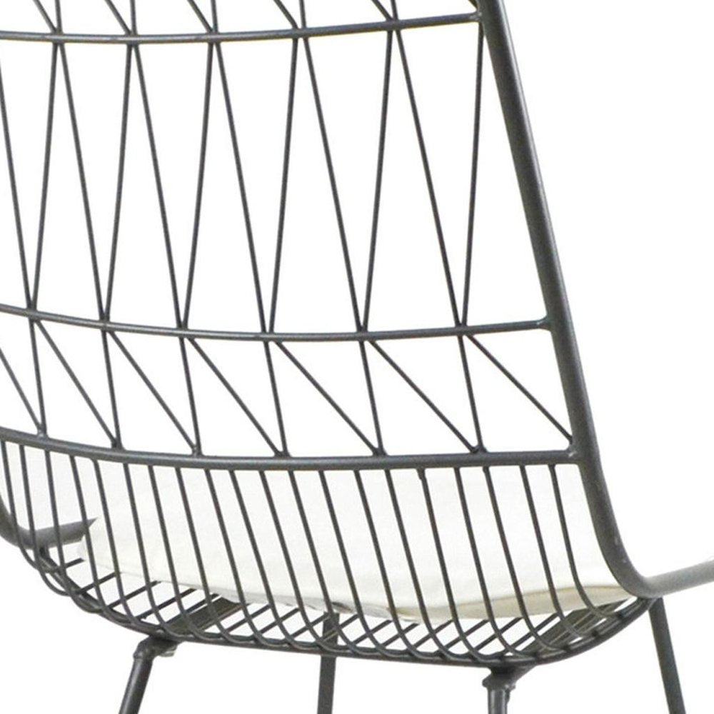 Set of Two 30" Gray And Ivory Iron And Cushion Outdoor Bar Height Chairs