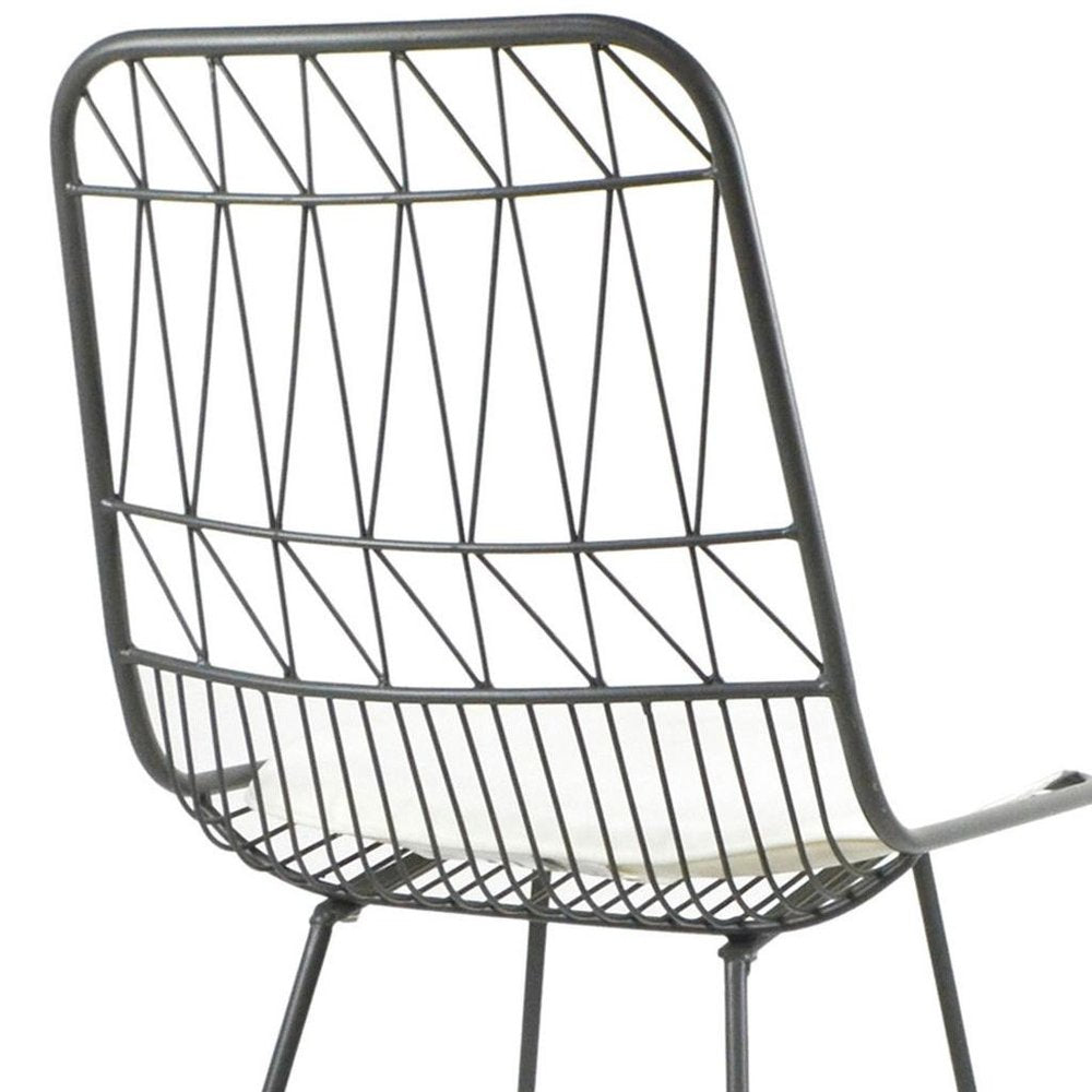 Set of Two 30" Gray And Ivory Iron And Cushion Outdoor Bar Height Chairs