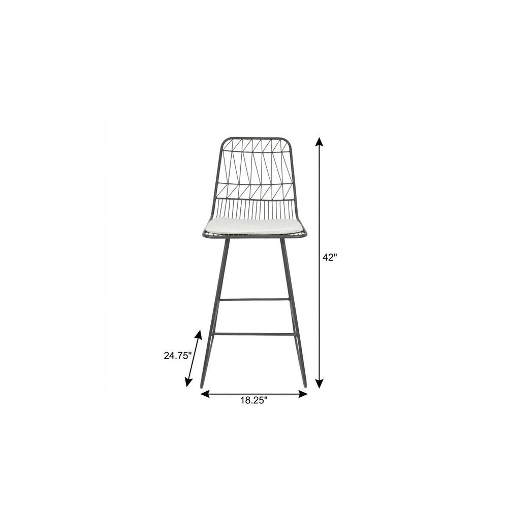Set of Two 30" Gray And Ivory Iron And Cushion Outdoor Bar Height Chairs