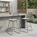 Set of Two 30" Gray And Ivory Iron And Cushion Outdoor Bar Height Chairs