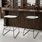 Set of Two 30" Gray And Ivory Iron And Cushion Outdoor Bar Height Chairs