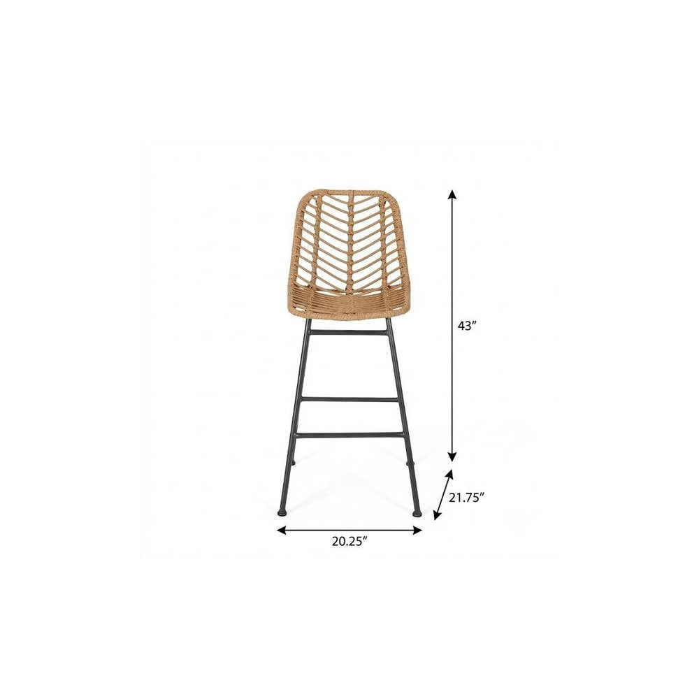 Set of Two 30" Black and Brown Iron Outdoor Bar Height Chairs