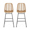 Set of Two 30" Black and Brown Iron Outdoor Bar Height Chairs