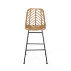 Set of Two 30" Black and Brown Iron Outdoor Bar Height Chairs