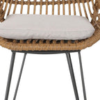 Set of Two 30" Black and Beige Iron Low Back Outdoor Bar Height Chairs