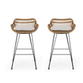 Set of Two 30" Black and Beige Iron Low Back Outdoor Bar Height Chairs
