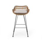 Set of Two 30" Black and Beige Iron Low Back Outdoor Bar Height Chairs