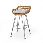 Set of Two 30" Black and Beige Iron Low Back Outdoor Bar Height Chairs