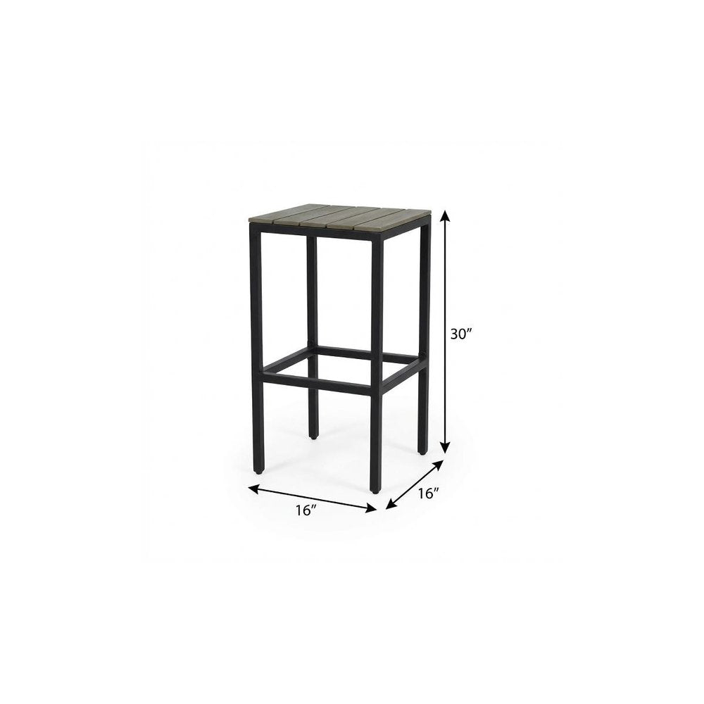 Set of Two 30" Gray Solid Wood Backless Outdoor Bar Height Chairs