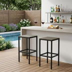 Set of Two 30" Gray Solid Wood Backless Outdoor Bar Height Chairs