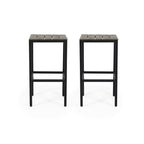 Set of Two 30" Gray Solid Wood Backless Outdoor Bar Height Chairs