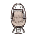 31" Beige Metal Outdoor Egg Chair with Brown Cushion