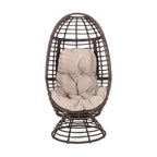 31" Beige Metal Outdoor Egg Chair with Brown Cushion