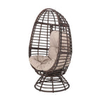 31" Beige Metal Outdoor Egg Chair with Brown Cushion