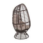 31" Beige Metal Outdoor Egg Chair with Brown Cushion