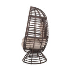 31" Beige Metal Outdoor Egg Chair with Brown Cushion