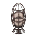 31" Beige Metal Outdoor Egg Chair with Brown Cushion