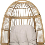 31" White Metal Outdoor Egg Chair with Beige Cushion