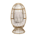 31" White Metal Outdoor Egg Chair with Beige Cushion