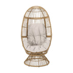 31" White Metal Outdoor Egg Chair with Beige Cushion