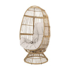 31" White Metal Outdoor Egg Chair with Beige Cushion