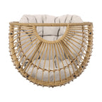31" White Metal Outdoor Egg Chair with Beige Cushion