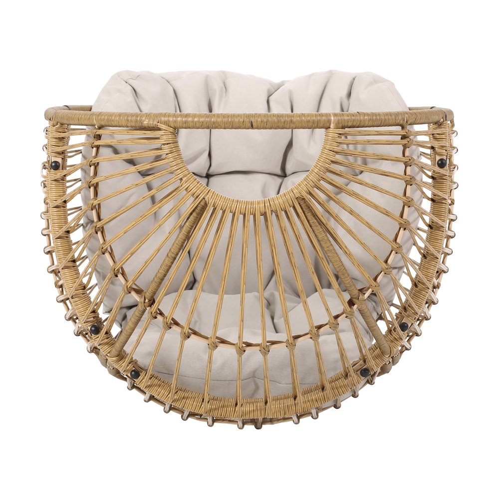 31" White Metal Outdoor Egg Chair with Beige Cushion