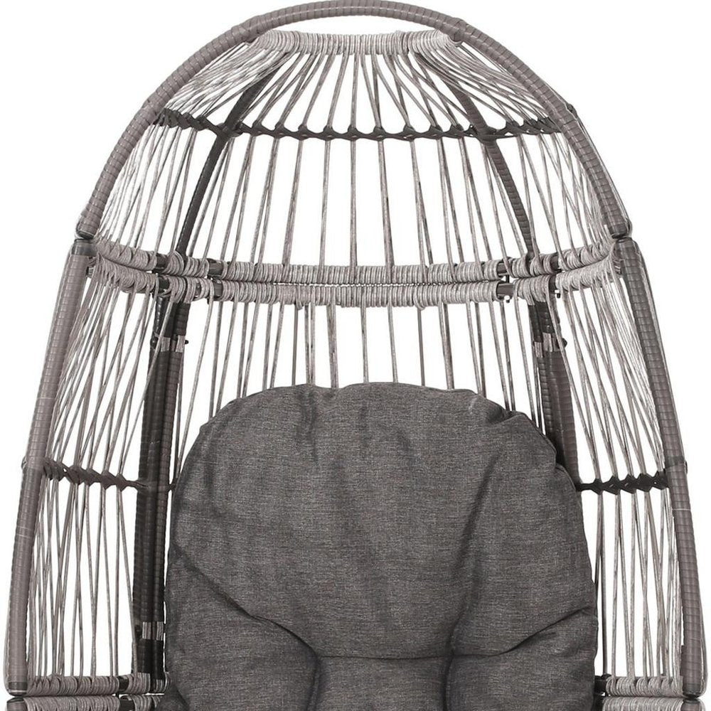 31" Gray Metal Outdoor Egg Chair with Gray Cushion