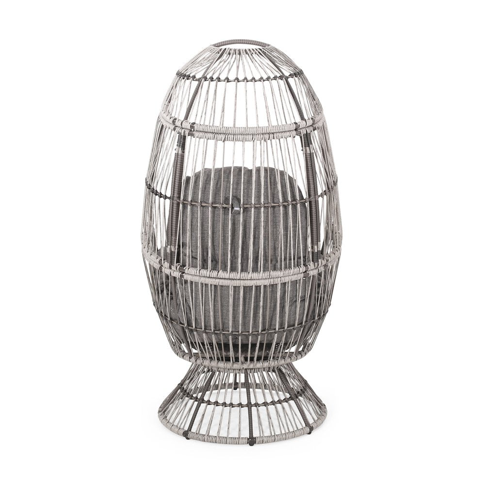 31" Gray Metal Outdoor Egg Chair with Gray Cushion