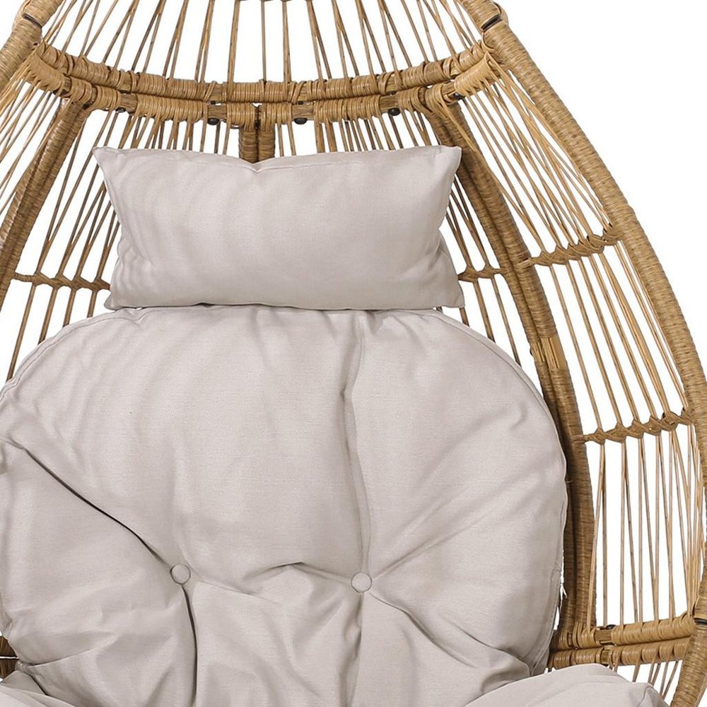 37" Beige Metal Outdoor Egg Chair with Beige Cushion