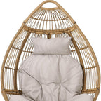 37" Beige Metal Outdoor Egg Chair with Beige Cushion