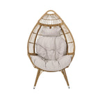37" Beige Metal Outdoor Egg Chair with Beige Cushion