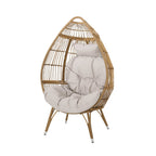 37" Beige Metal Outdoor Egg Chair with Beige Cushion