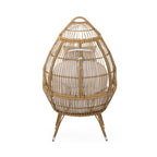 37" Beige Metal Outdoor Egg Chair with Beige Cushion