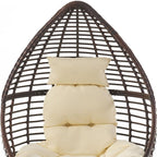 39" Beige Metal Outdoor Egg Chair with White Cushion