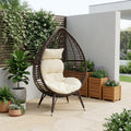 39" Beige Metal Outdoor Egg Chair with White Cushion