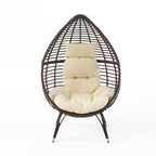 39" Beige Metal Outdoor Egg Chair with White Cushion