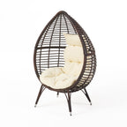 39" Beige Metal Outdoor Egg Chair with White Cushion