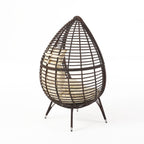 39" Beige Metal Outdoor Egg Chair with White Cushion
