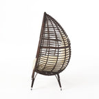 39" Beige Metal Outdoor Egg Chair with White Cushion
