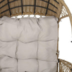 35" Beige Metal Outdoor Egg Chair with Gray Cushion
