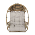 35" Beige Metal Outdoor Egg Chair with Gray Cushion