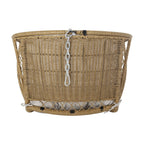 35" Beige Metal Outdoor Egg Chair with Gray Cushion
