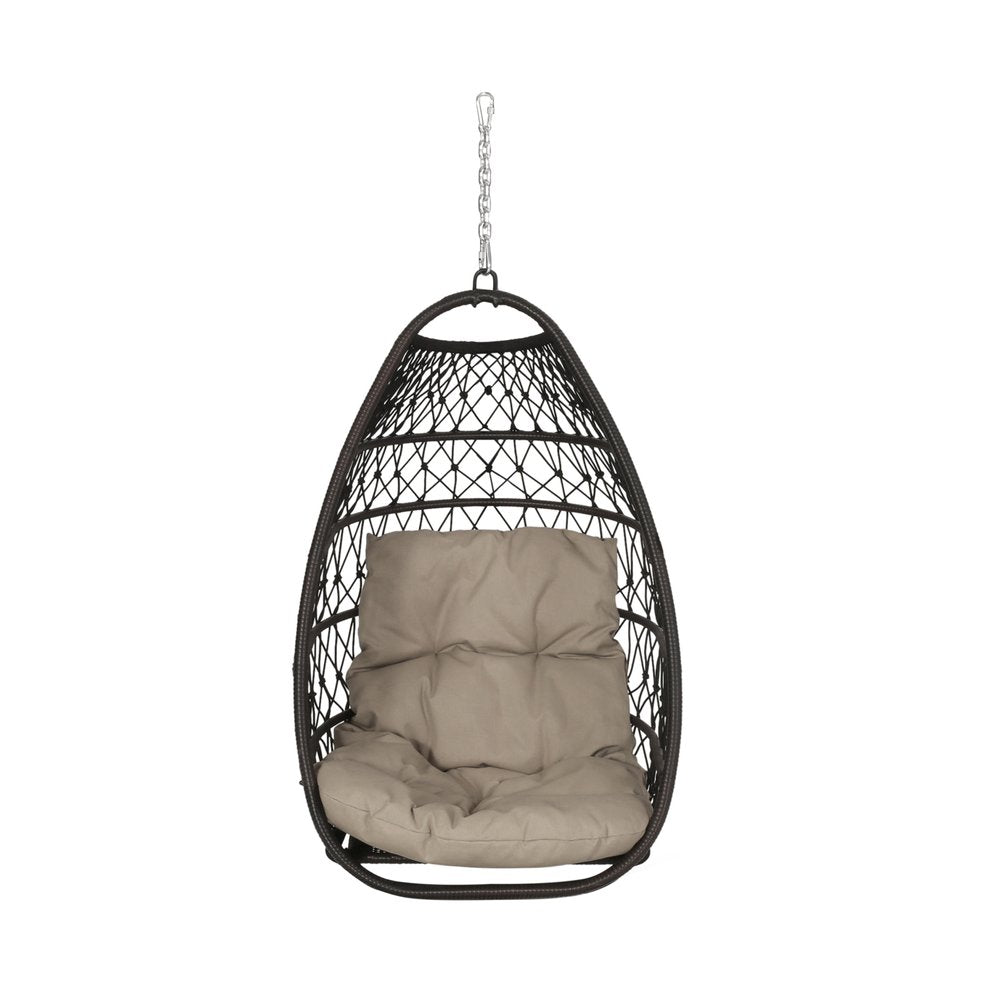 29" Brown Metal Outdoor Egg Chair with Brown Cushion