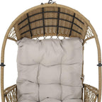 35" Beige Metal Outdoor Egg Chair with Gray Cushion